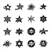 Collection of stylized star emblems and symbols in black and white vector