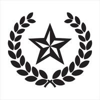 Black star emblem surrounded by a laurel wreath on a white background vector