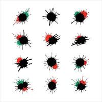 Collection of black splatter marks with red and green accents vector