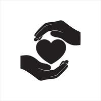 Two black hands gently cupping a dark heart symbol vector