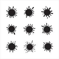 Collection of nine black ink splatters with distinct splash patterns vector