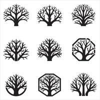 Collection of stylized black bare tree silhouettes with varied branching patterns vector