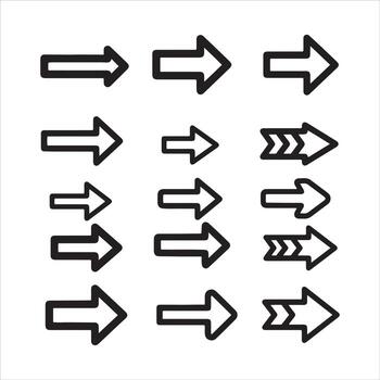 colección de negro contorno flechas señalando Derecha en varios estilos y tamaños vector