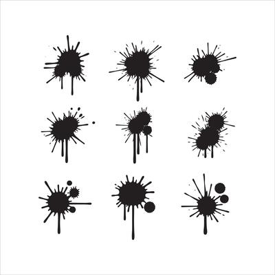 Collection of black splatter marks and dripping paint effects