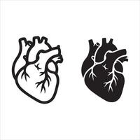 Stylized human heart representations in outline and solid black forms vector