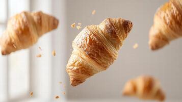Flying croissants in a kitchen photo