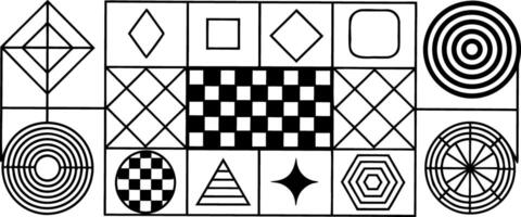 Collection Of Distinct Geometric Designs Arranged In Rectangular Grid Illustration vector