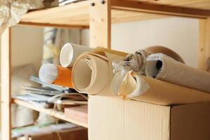 The Organized Storage System of Art Supplies and Various Art Materials for Easier Access and Use photo