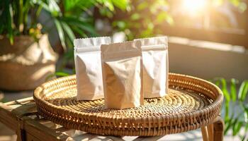 Coffee Pouch on Cane Tray photo