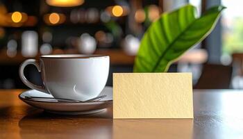 Business Card in front of teacup photo