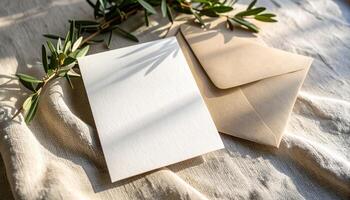 Olive Branch Invitation on Linen photo