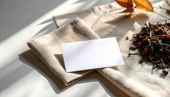 Business Card on Linen with shadow photo