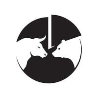 Bull and bear facing each other in circular design representing stock market trends silhouette vector