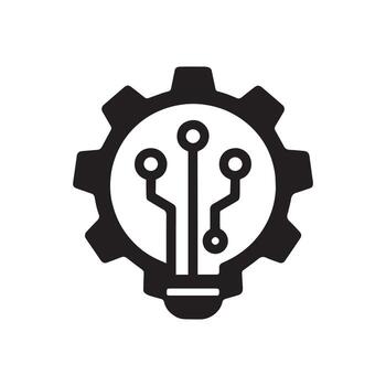 Gear and lightbulb with circuit board inside representing innovation and technology silhouette vector