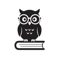 Wise owl wearing glasses perched on a book silhouette vector