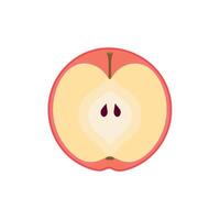 Flat illustration of red apple slice with seeds. Perfect for food labels, packaging, kids books, healthy eating posters, menu design, and organic product branding. vector