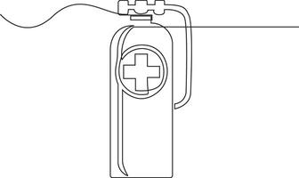 Continuous Line Drawing of Medical Oxygen Cylinder with Health Cross Symbol, Illustration vector