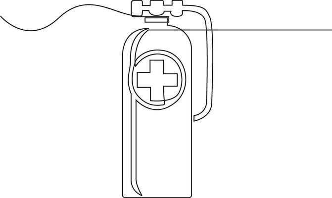 Continuous Line Drawing of Medical Oxygen Cylinder with Health Cross Symbol, Illustration