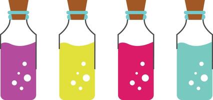 Set of Colorful Magic Potion Bottles, Fantasy Elixirs, Alchemy Ingredients, Witchcraft Elements, Game UI Icons, Halloween and Magical Design Assets, illustration vector