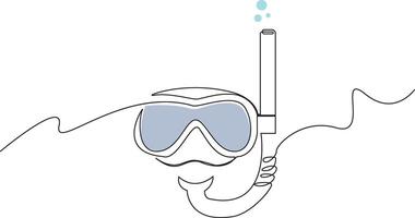 Continuous one line diving goggles and snorkel on transparent background, Snorkel Mask and Dive Tube Line Art. vector