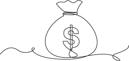 continuous one line drawing dollar, Continuous Line Drawing of Money bag. Hand Drawn Symbol Illustration, Business Cycle Continuous Line Editable Icon, Saving Money Single Line Icon. vector