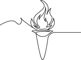 One line continuous torch. Line art torch, Hand drawn art, Olympic torch drawn in one continuous line. One line drawing, minimalism. illustration. vector