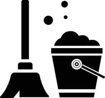 Mop and bucket icon in glyph style, cleaning brush glyph icon, linear, outline, graphic, illustration. vector