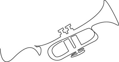 One line drawing of trumpet design. Classical music instrument. simple continuous outline style, One single line drawing of luxury bass trombone. Wind music instruments style. Illustration vector