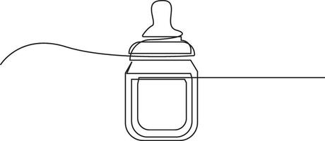 Continuous single line drawing of baby bottle with nipple, minimal modern contour illustration on transparent background. vector