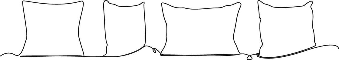 Continuous one line Set hand-drawn sketch style pillows, one, two, stack of four, hand holding pile of four pillows, illustration. vector