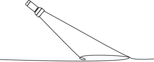 one continuous line drawing flashlight, continuous line flashlight.one line drawing of lighting tool. single line flashlight emergency light. illustration. vector