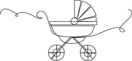 Continuous one line baby stroller. easy to use, Baby carriage, Illustration vector