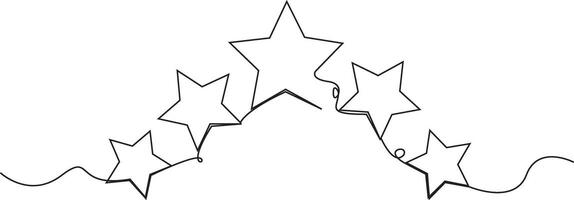 Continuous one line composition with stars. Hand drawing continues one single line. illustration isolated on transparent background for invitation, card, presentation, frame or border. vector
