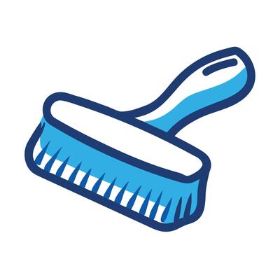 A blue cleaning brush is ready for household chores isolated on white background