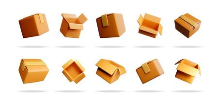 Set of 3d brown carton box vector