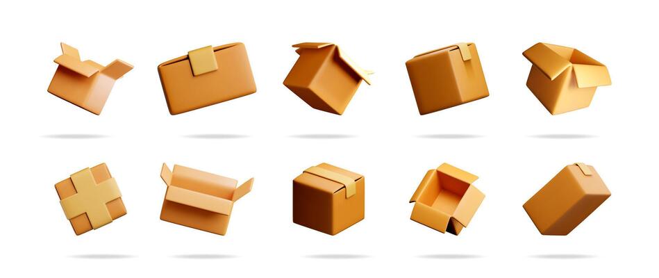 Set of 3d carton cardboard boxes