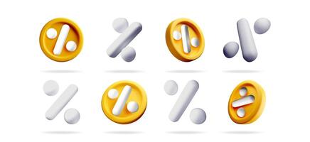 Set of 3d percent sign and discount concept. stock illustration collection for business, finance, and shopping promotion. vector
