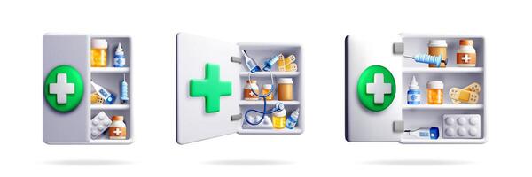 Illustration of medicine cabinet with medications vector