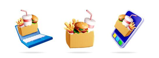 Digital icons of food delivery vector