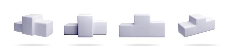 Four abstract gray 3d geometric shapes with rounded edges and soft shadows floating digitally on a white background for modern design vector