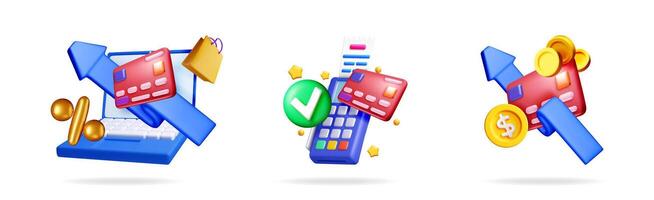 3d illustration set collection with online shopping, mobile payment, and financial growth concept for retail store. vector