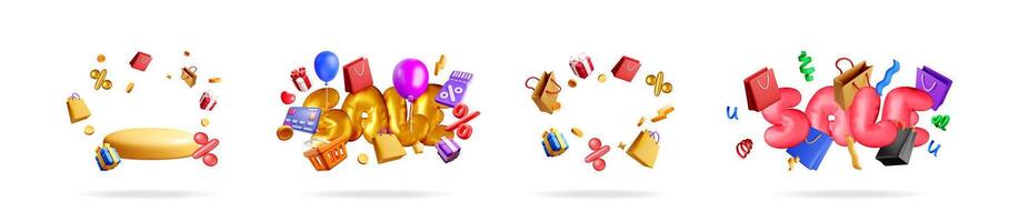 3d set of floating shopping elements vector