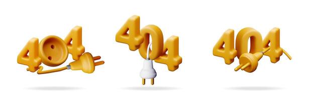 Error 404 page not found concept. Digital plugin and socket for web page. Internet connection problem set collection. vector