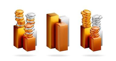 Gold, silver, and copper coins 3d bar vector
