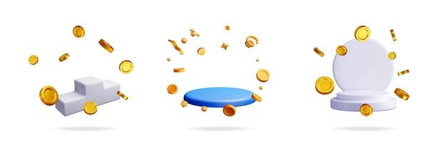 Stage podium with flying golden coins and confetti vector