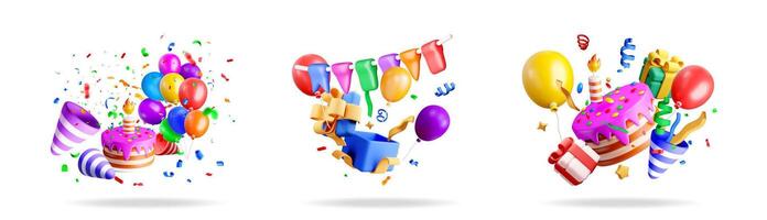 3D set for party and celebration vector