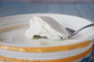 Delicious creamy yogurt served in a bowl photo