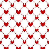 A romantic repeating pattern of red hearts connected by dotted lines on a white background vector
