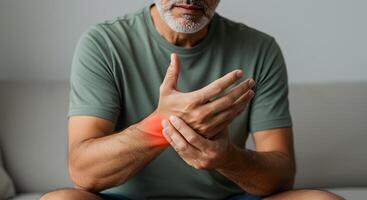 Swollen Hand with Gout Symptoms in Medical Setting photo