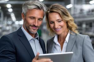 Business professionals collaborating in a modern workspace while photo